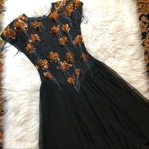 Chiffon Beaded Sequined Evening Gown Sz S